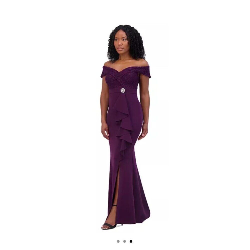 Jessica Howard Purple Lace & Ruffled Gown Size 10
